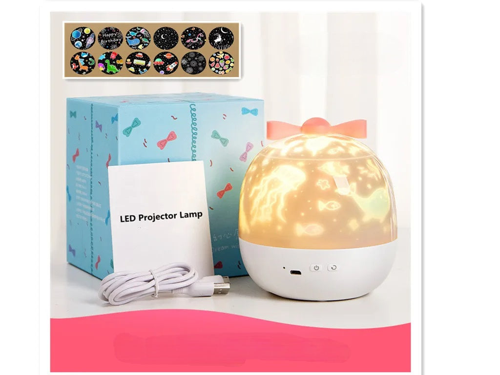 Kids Night Light Projector with Films & Soothing Sounds – Space Rotation LED USB Rechargeable Lamp with 12 Movies for Children’s Room