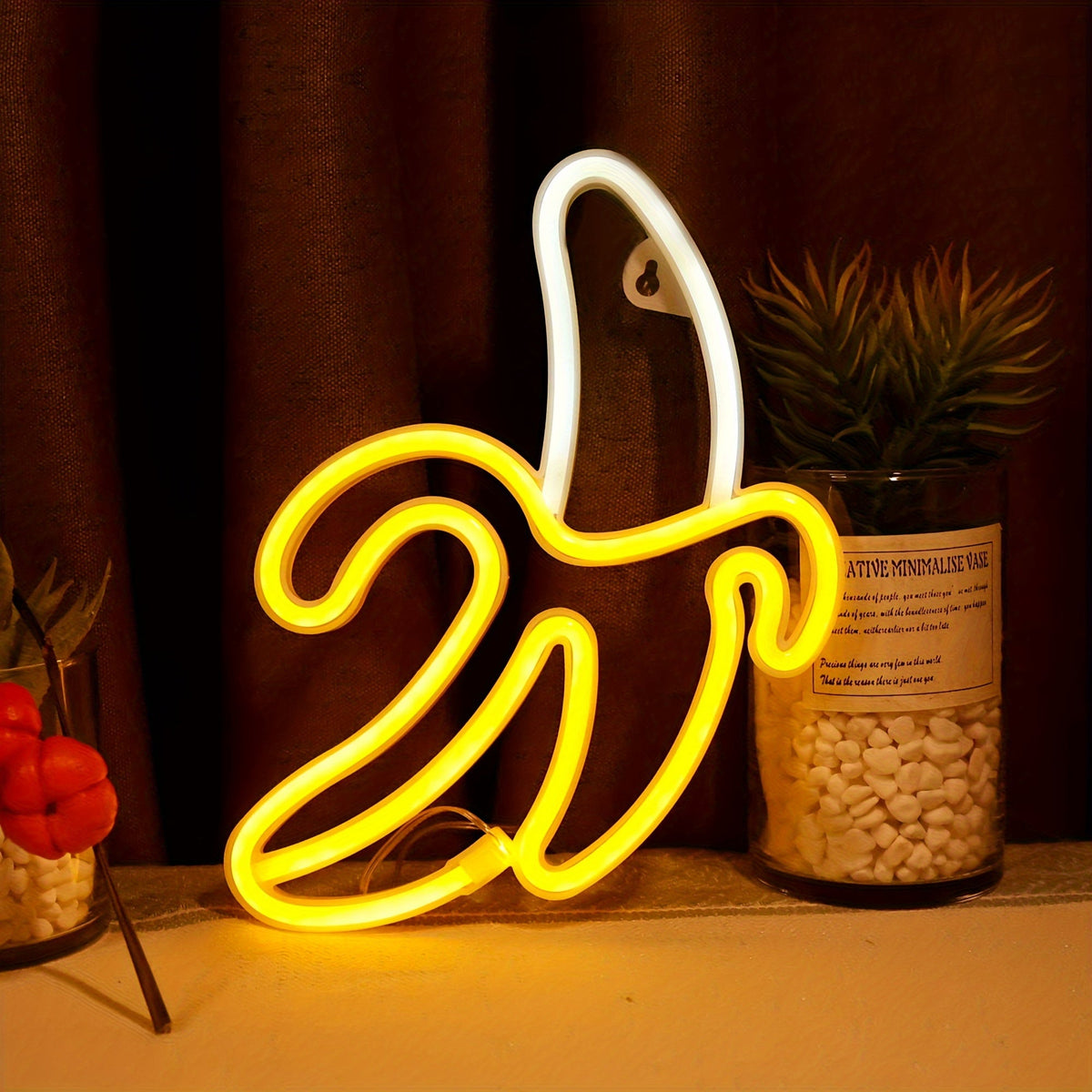 Banana Neon Wall Sign – Quirky LED Light Art for Bedrooms, Home Parties, Gaming Room, USB or Battery Powered