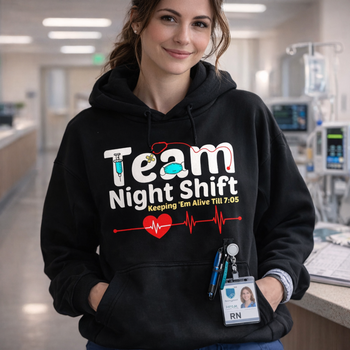 Women’s Night Shift Nurse Hoodie – Casual Long Sleeve Medical Graphic Sweatshirt for RN, LPN and CNA Staff