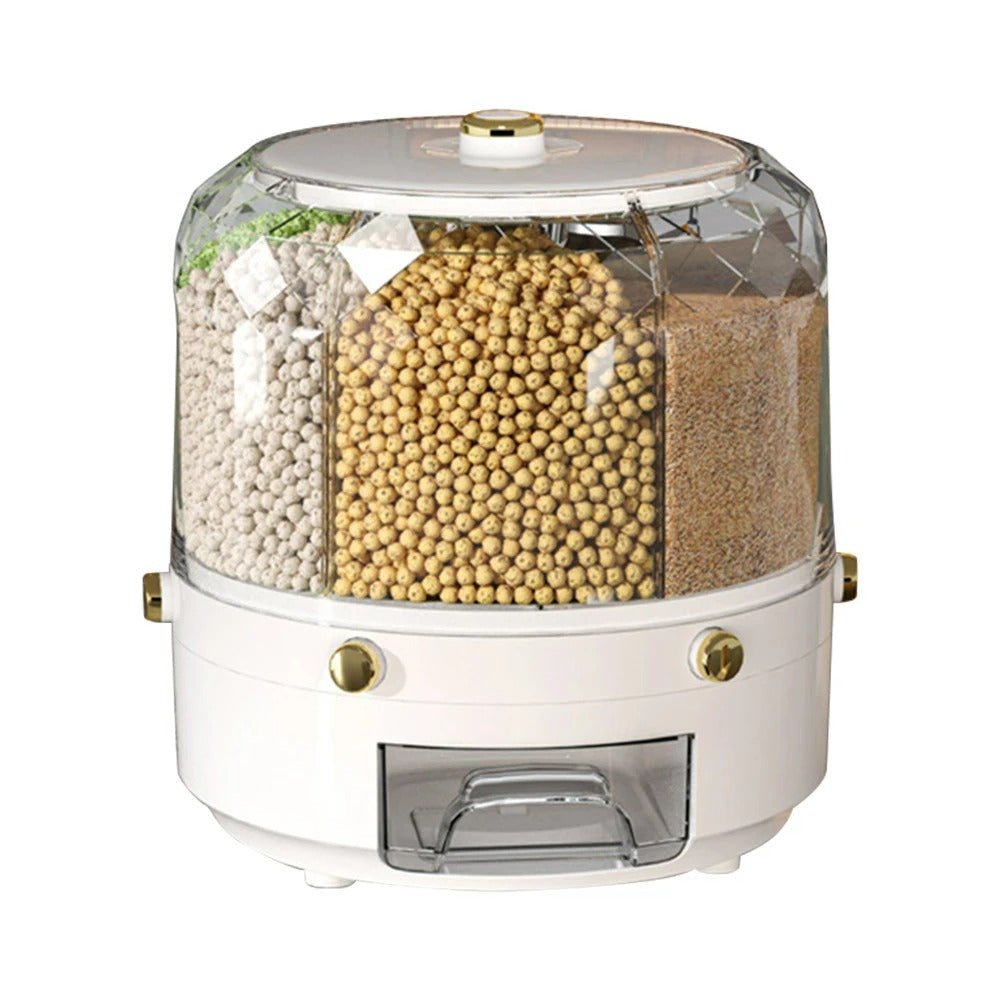 Rotating Grain Dispenser - 360° Multi-Compartment Storage