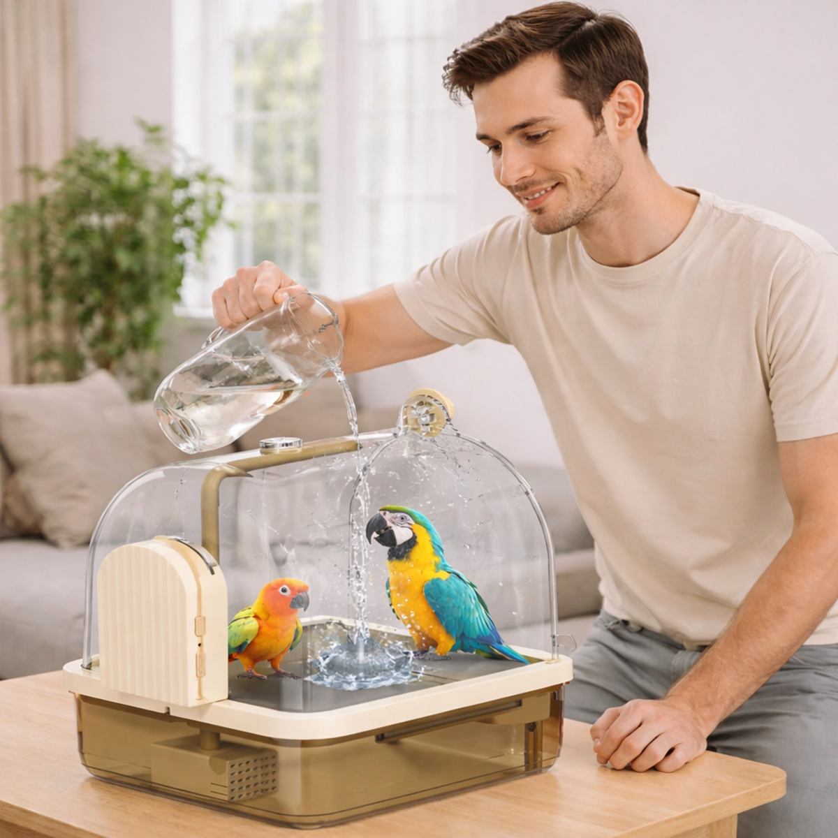Large Automatic Bird Bath with Pump Filter – Hanging Parrot Robin Pigeon Canary Cage Water Fountain Bathing Accessory.