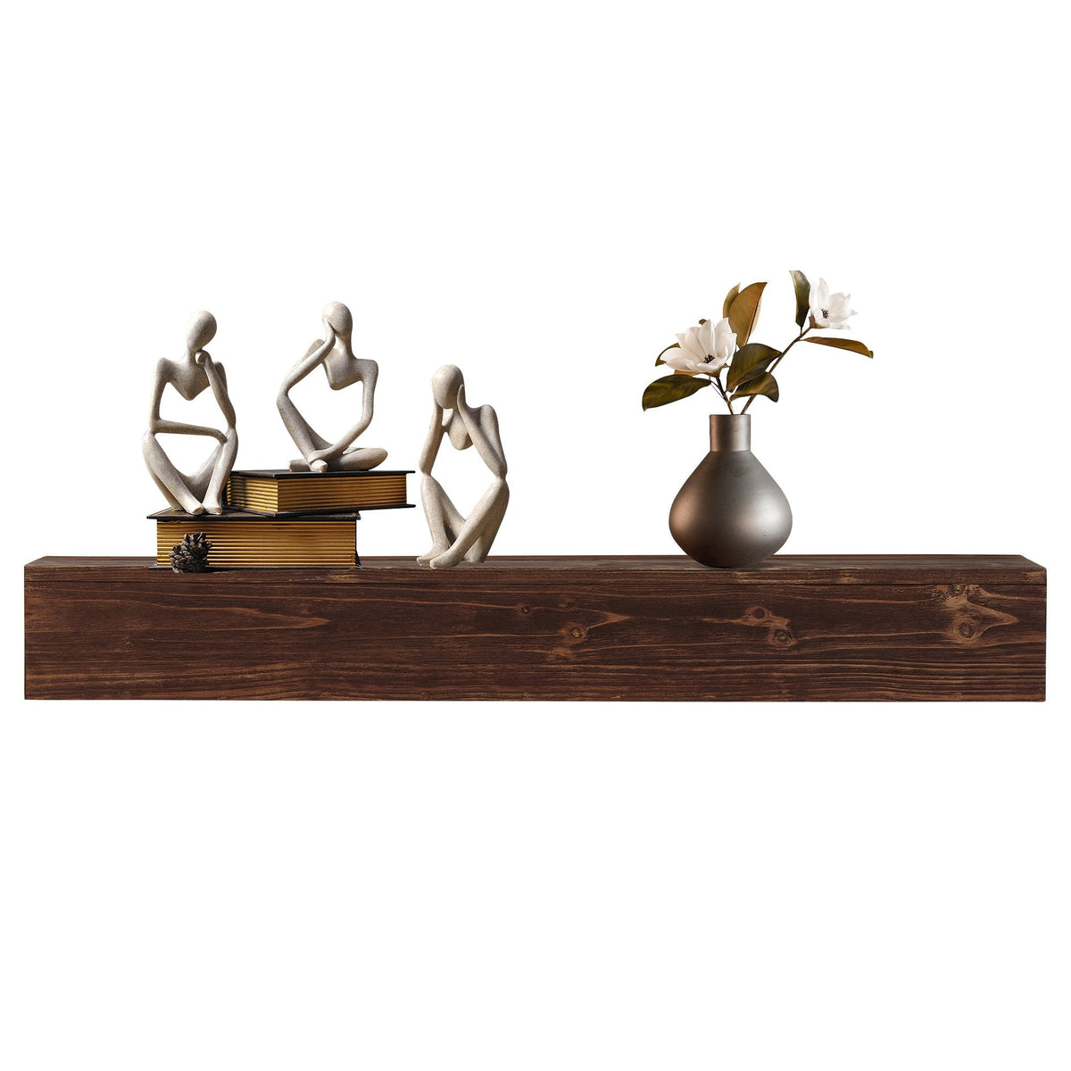 Rustic Wood Fireplace Mantel, Wall-Mounted & Floating Shelf for Home Decor (48")