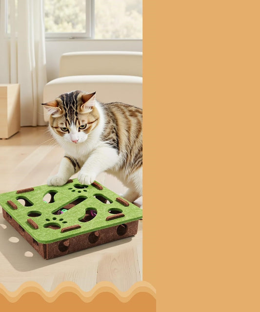 Interactive Cat Puzzle Maze Felt Box Toy – Bell Ball Hunting Game for Kittens Mental Stimulation Indoor Play Cat Supplies Set.