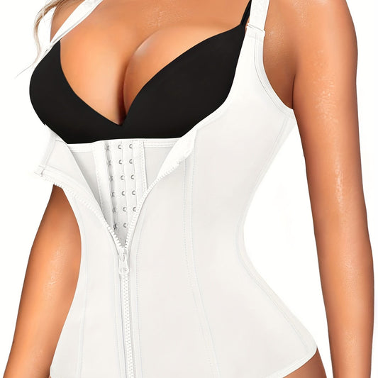 Women’s Open-Bust Tummy Control Black Zipper Cami Top – Waist Trainer Shapewear for Curves and Hourglass Figure