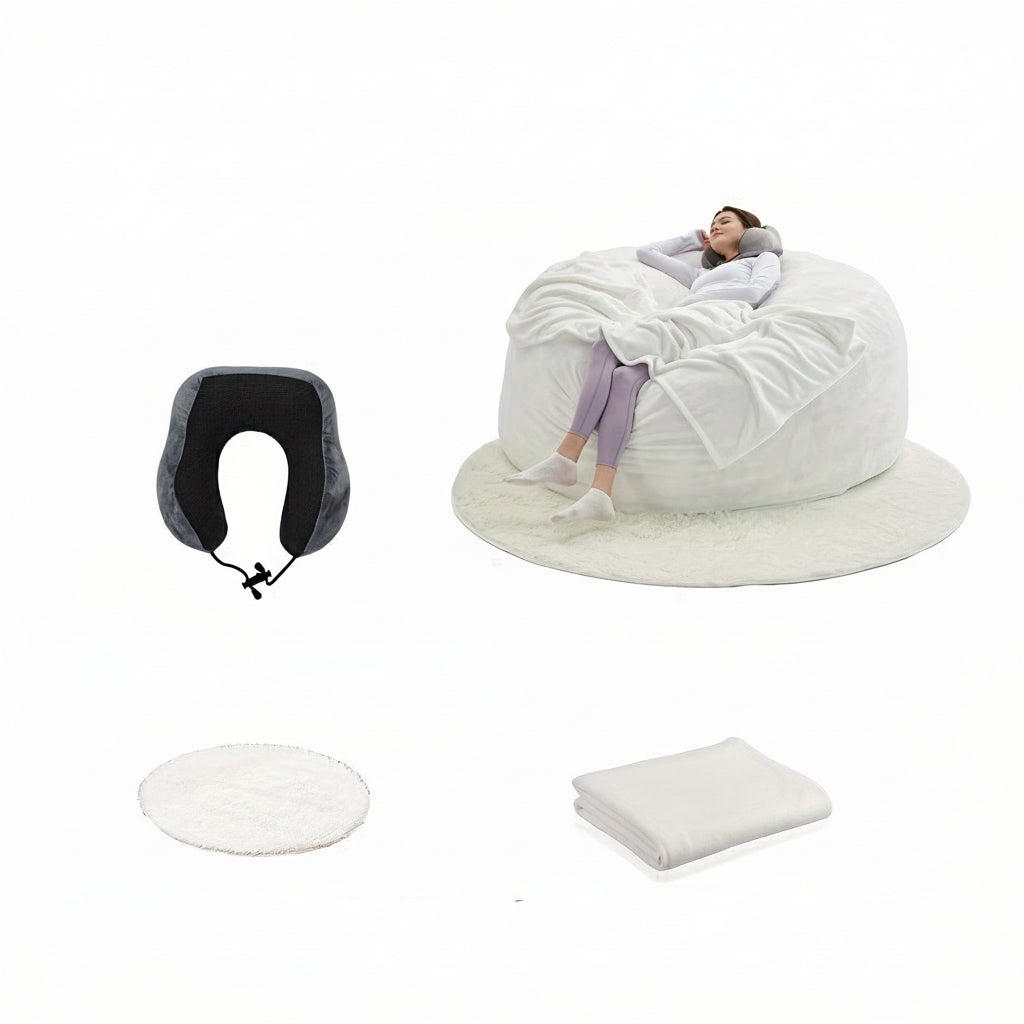 Oversized Bean Bag Sofa Chair – 6FT Memory Foam Lounger with Flannel Cover, Includes U-Shape Pillow, Blanket & Carpet Set