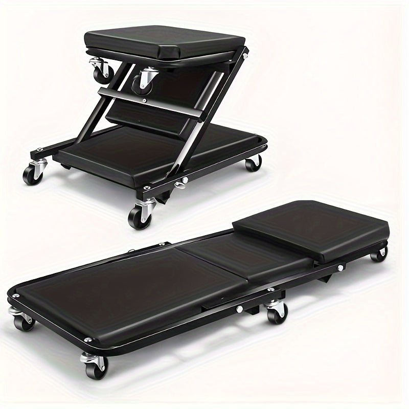 Rolling Crawler Suit – 2-in-1 Foldable Z-Shape Crawler Chair with 300 lb Capacity and 6 Smooth Wheels for Car Maintenance