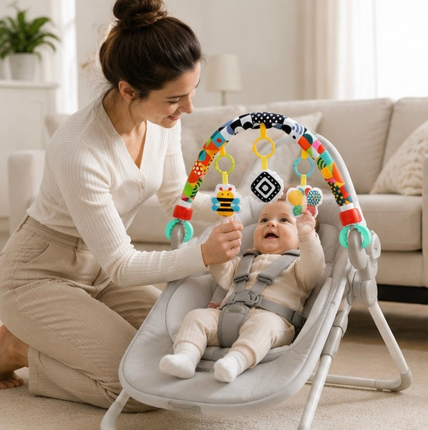 Soft Cloth Stroller Activity Arch - Sensory Development Toy for Newborns with Fine Motor Skill Learning Features
