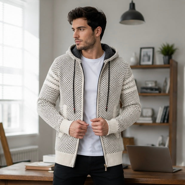 Men's Hooded Knit Cardigan Jacket - Korean Style Winter Sweater Coat with Slim Fit Streetwear Appeal