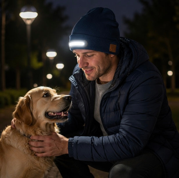 LED Beanie Hat with Light - USB Rechargeable Winter Headlamp Cap for Outdoor Work, Running and Camping