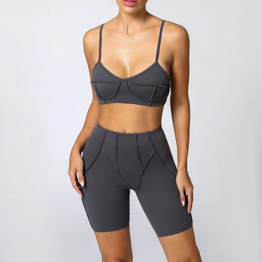 Women’s Gym Workout Set – Sports Bra & Biker Shorts Yoga Outfit for Fitness, Training, Running and Activewear