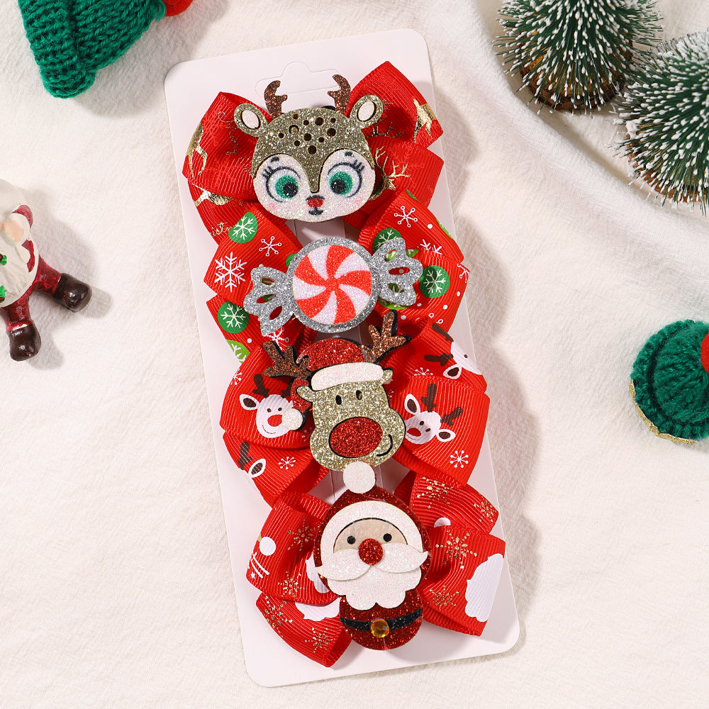 Girls Christmas Hair Clip Set - 4-Piece Santa and Deer Sparkly Hairpins, Cute Holiday Accessories for Kids’ Parties and Festive Outfits