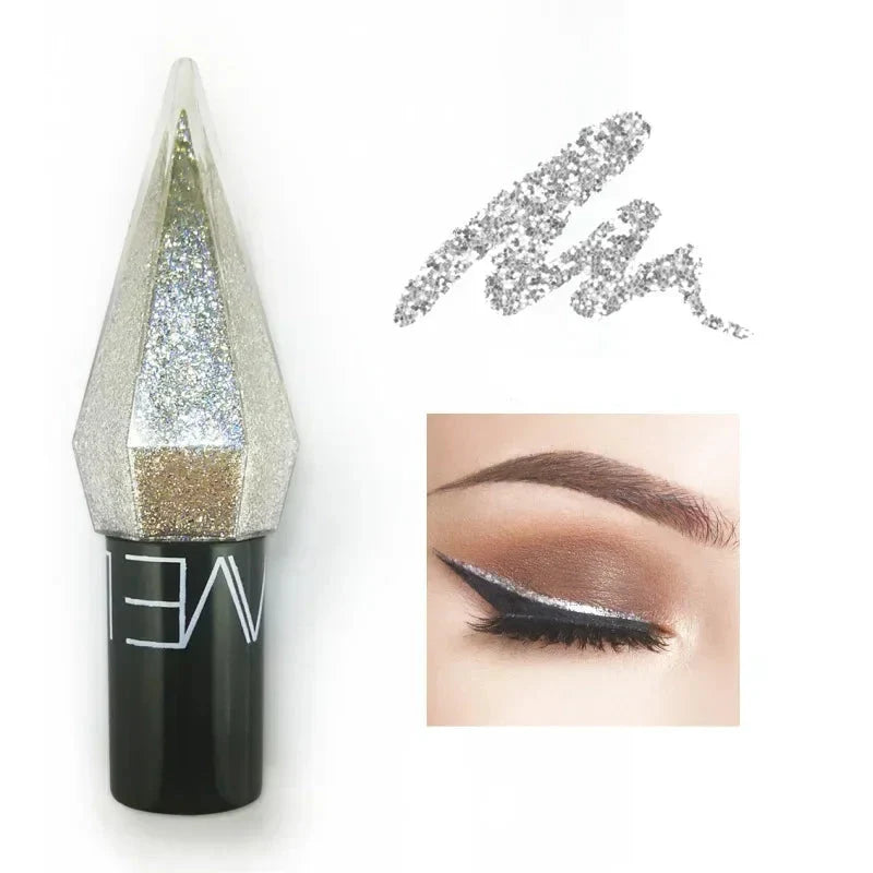 Diamond Shiny Eyeliners & Eyeshadow - Waterproof Glitter Liquid Eye Makeup in Silver and Rose Gold for Sparkling Eye Beauty
