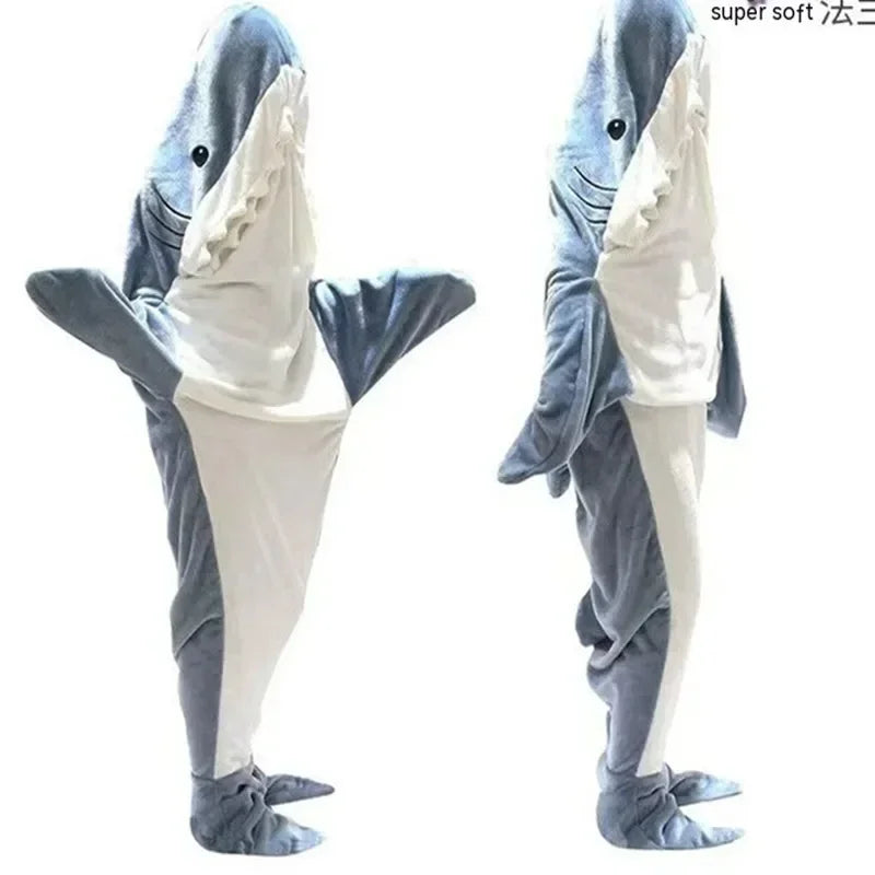 Thick Flannel Cartoon Shark Sleeping Bag – Plush Animal Pajama Blanket for Men & Women, Cozy Robe for School or Home