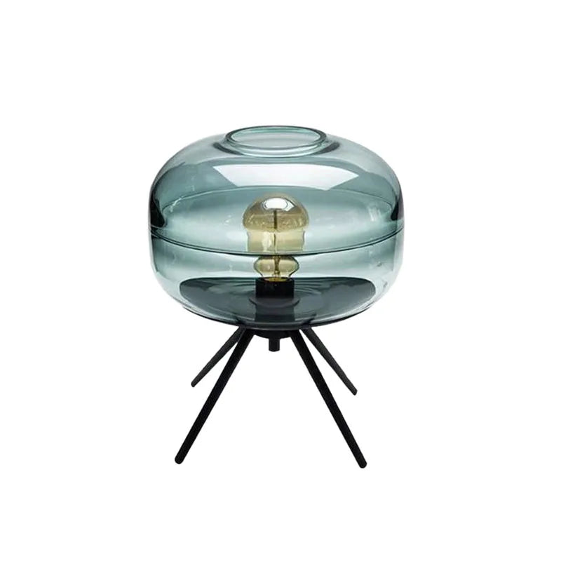 Blue Glass Table Lamp - Artistic E27 Desk Light with Hardware Shelf, Modern Bedroom or Living Room Creative Decor Accent