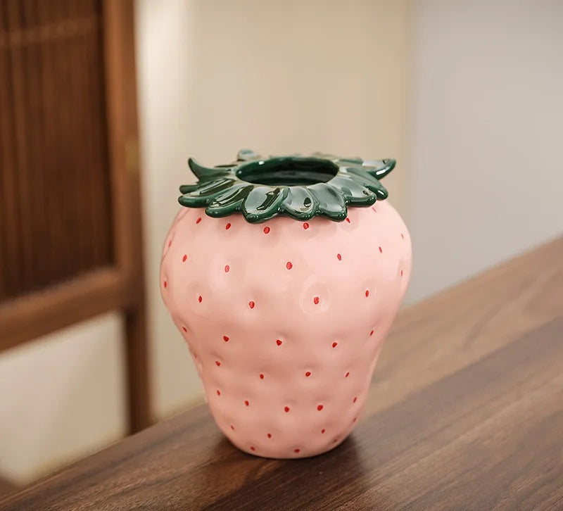 Strawberry Ceramic Flower Vase – Cute Fruit-Inspired Pot for Home Decor, Tabletop Charm, or Floral Display Accessories