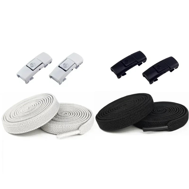 Elastic No Tie Shoelaces - 2-Pair Flat Locking Laces for Kids & Adults Sneakers