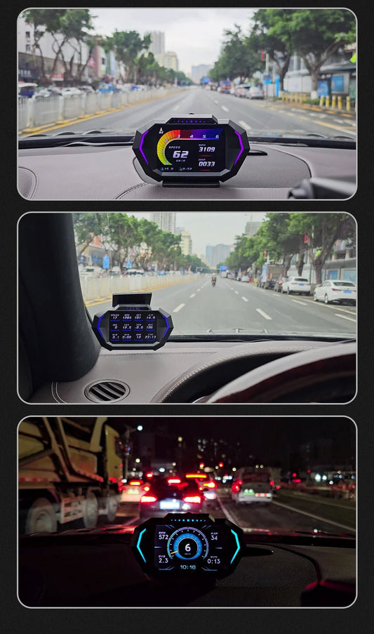 Advanced Digital Car Head-Up Crystal Display Speedometer β Dual OBD2+GPS System with Alarm, Turbo Pressure, Speedometer & Slope Indicator for Ultimate Driving Control