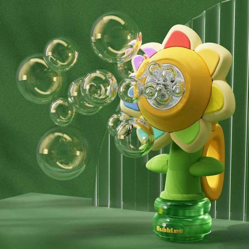 Automatic Sunflower Bubble Machine with Rotating Lights – Fun Soap Bubble Gun for Kids, Perfect Summer Outdoor Toy Gift