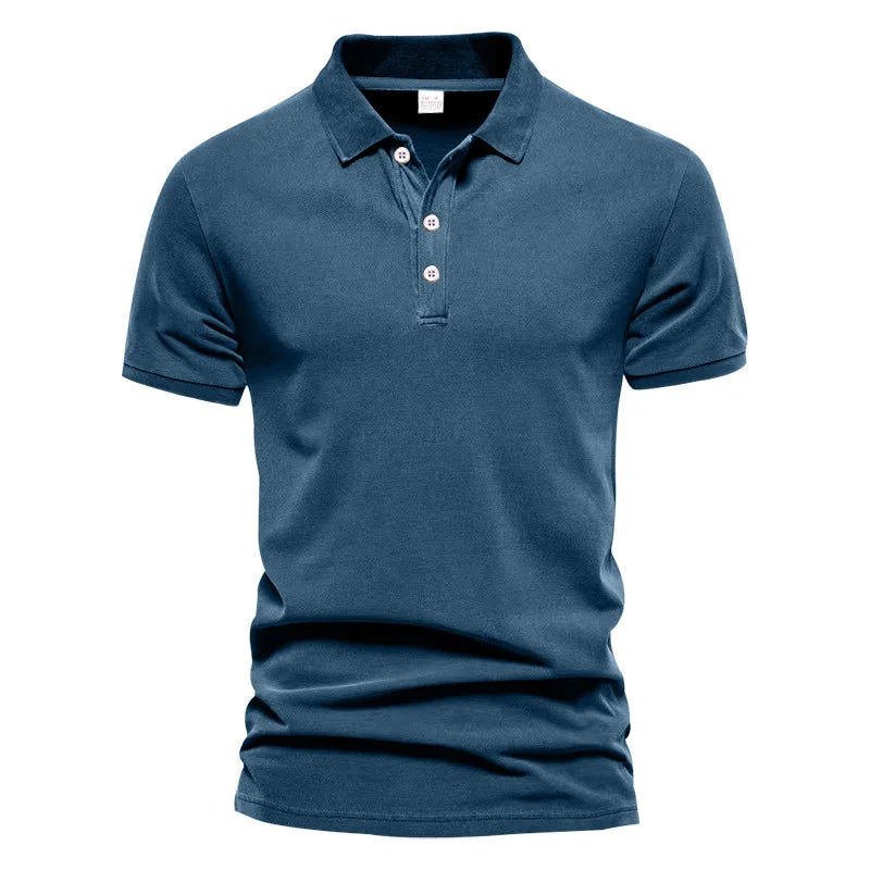 Solid Color Short-Sleeved Top Men's Polo Shirt – Button Lapel Top for Summer Sports and Leisure