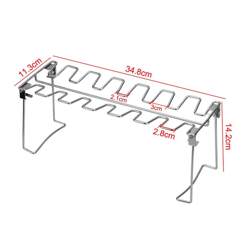 Chicken Leg Rack for Grill - Premium Stainless Steel Barbecue Chicken Drumstick Holder with Drip Tray