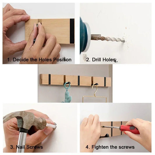 Wooden Wall-Mounted Coat Rack with Hidden Coat Hook