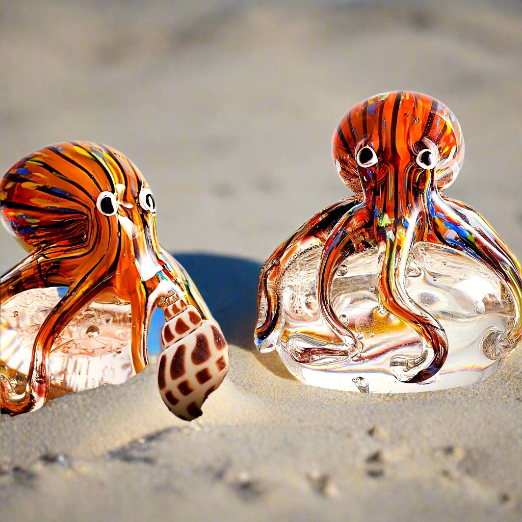 Hand-Blown Glass Octopus Figurine – Unique Sea Animal Aquarium Ornament, Desk Paperweight, or Birthday Gift for Ocean Lovers & Decor Enthusiasts