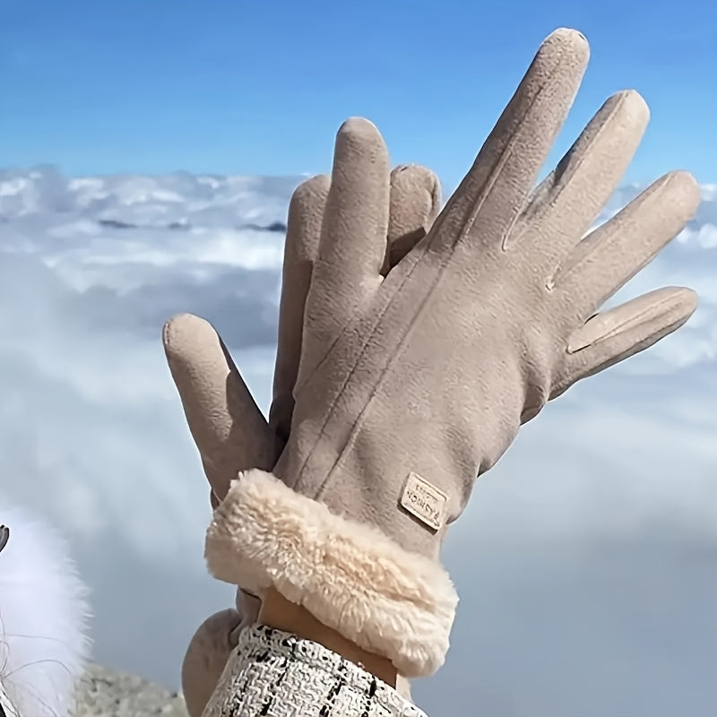 Women’s Plush Winter Gloves – Pink Touch Screen Mittens with Full Finger Smart Design for Warm, Windproof, and Stylish Outdoor Wear