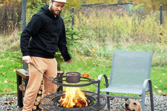 Wood Burning Fire Pit – Round Backyard BBQ Grill with Durable Black Steel Design for Patio Heating & Outdoor Cooking