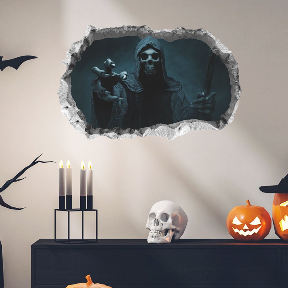 3D View Scary Halloween Stickers for Decorations - Halloween Floor and Broken Door Ghost Stickers