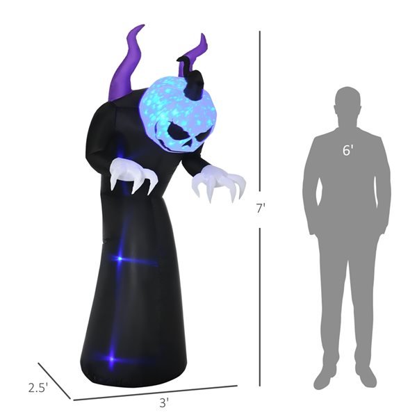 Giant Inflatable Ghost with Horns - Yard Blow Up Ghost Inflatable Decoration with Flame Projection
