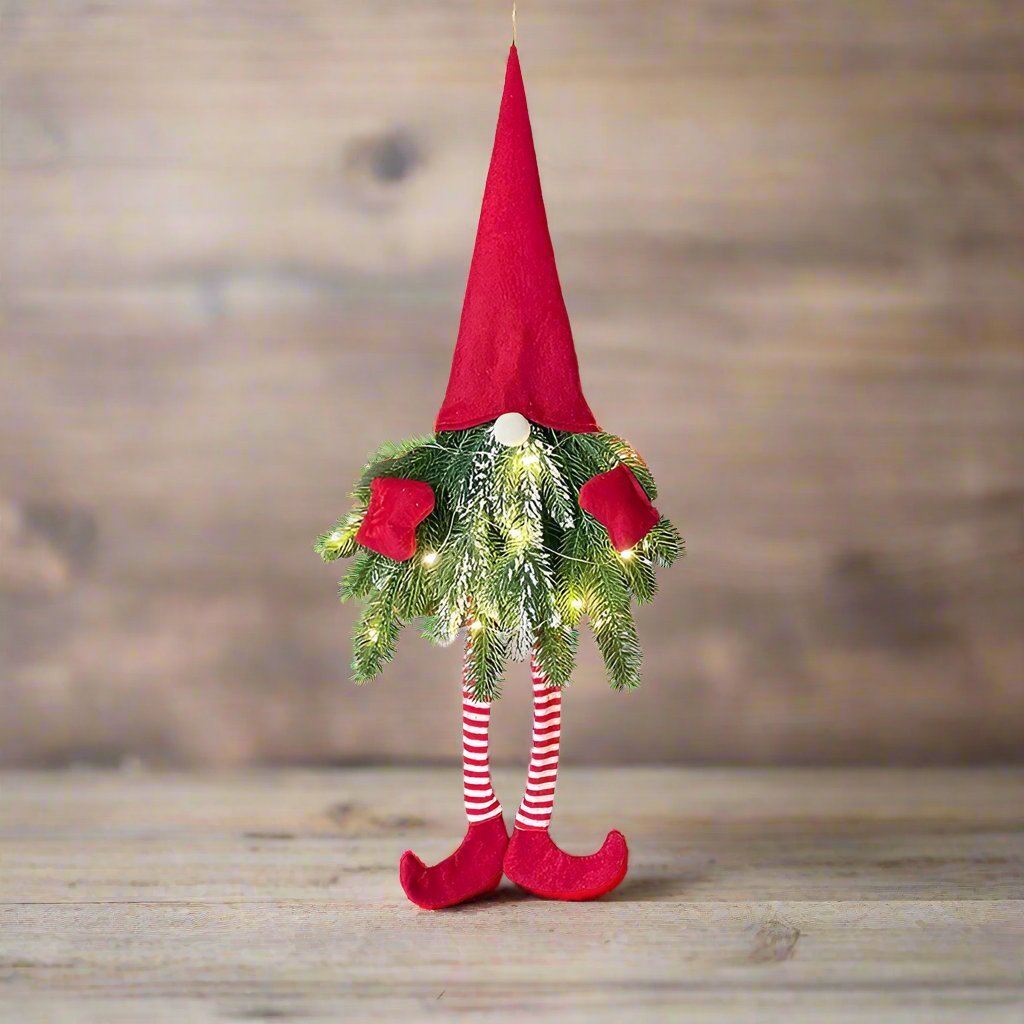Santa Gnome with Christmas Wreath and Sparkling LED Lights – Perfect for Front Door, Wall, or Window Festive Magic