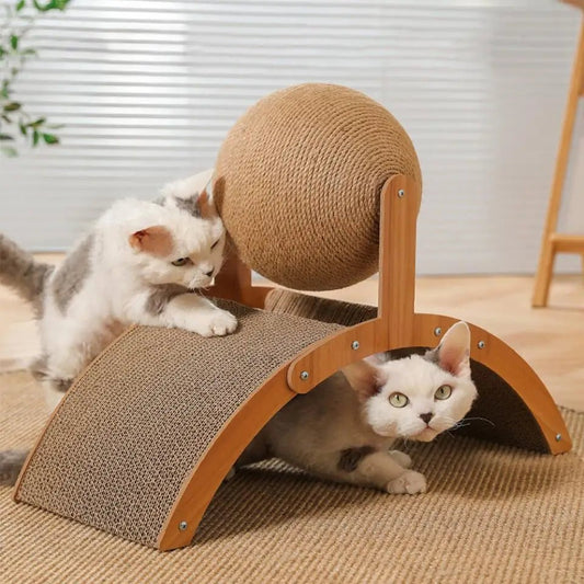 Wooden Cat Scratcher Sphere - 2-in-1 Wooden Paw Grinding Toy