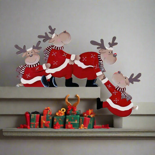 Wooden Santa & Reindeer Door Frame Décor – Festive Ornament for Christmas Cheer & Perfect New Year Gifts
