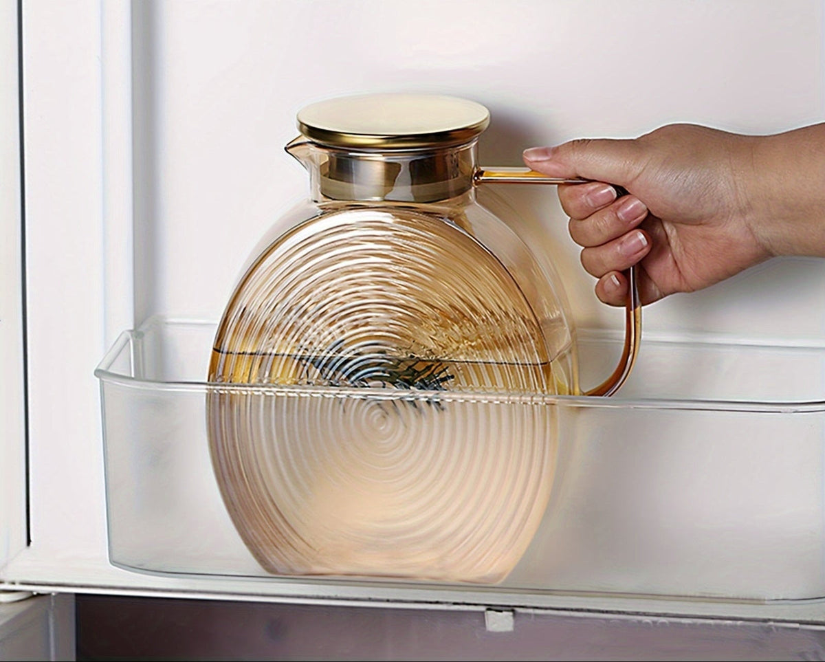 Glass Water Pitcher with Gold Lid - 77oz Elegant Carafe for Fridge, Tea, Juice, Iced Coffee & Party-Ready Drink Serving