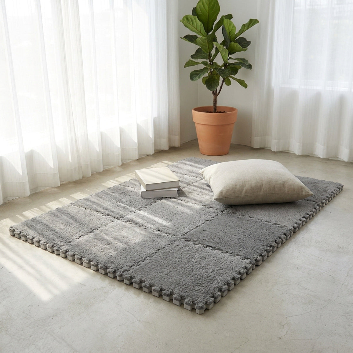 Plush Interlocking Carpet Tiles – 12 Foam Puzzle Mat Squares, 11.8 in, Hand-Washable