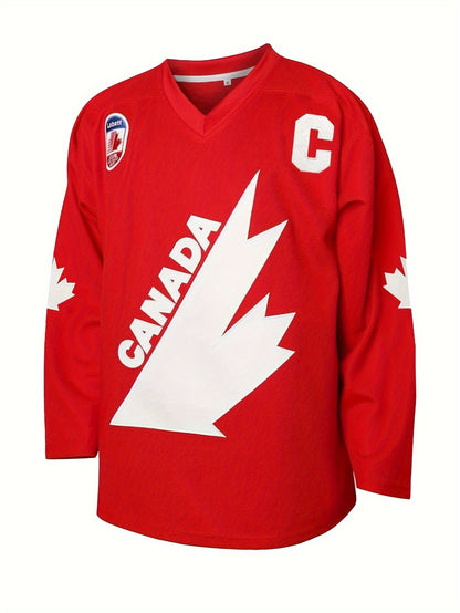 Men’s Red Maple Leaf Ice Hockey Sweatshirt – Loose Embroidered Long Sleeve Sportswear Hoodie for Casual Street Style and Breathable Everyday Wear