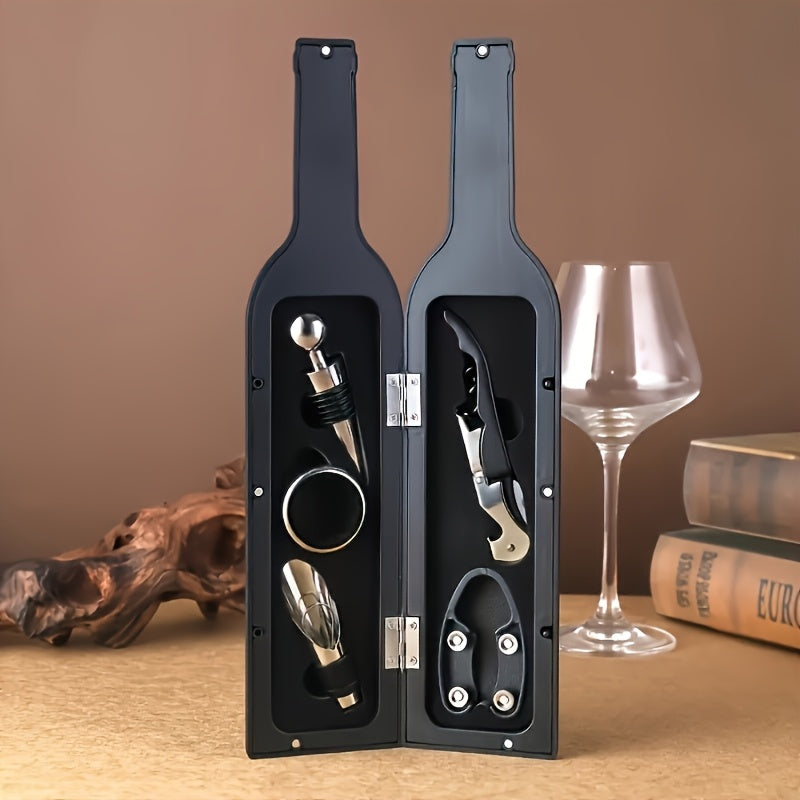 Five Pieces Professional Wine Opener Tool Set – Complete Wine Accessories Kit with Bottle Opener, Foil Cutter, Drip Ring and Cork Gift Set