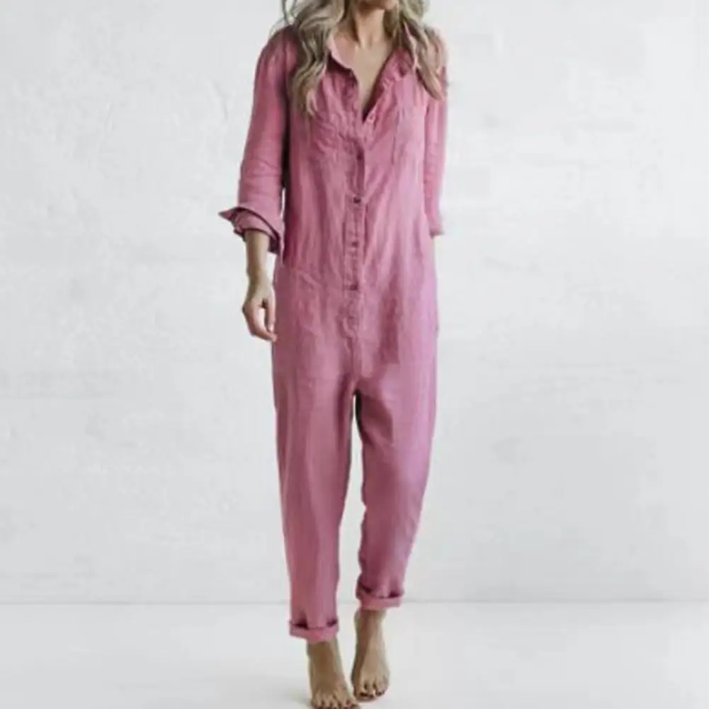 Work Overalls Jumpsuit – Long Sleeve Lapel Collar Cargo Pants for a Fashion-Forward Look