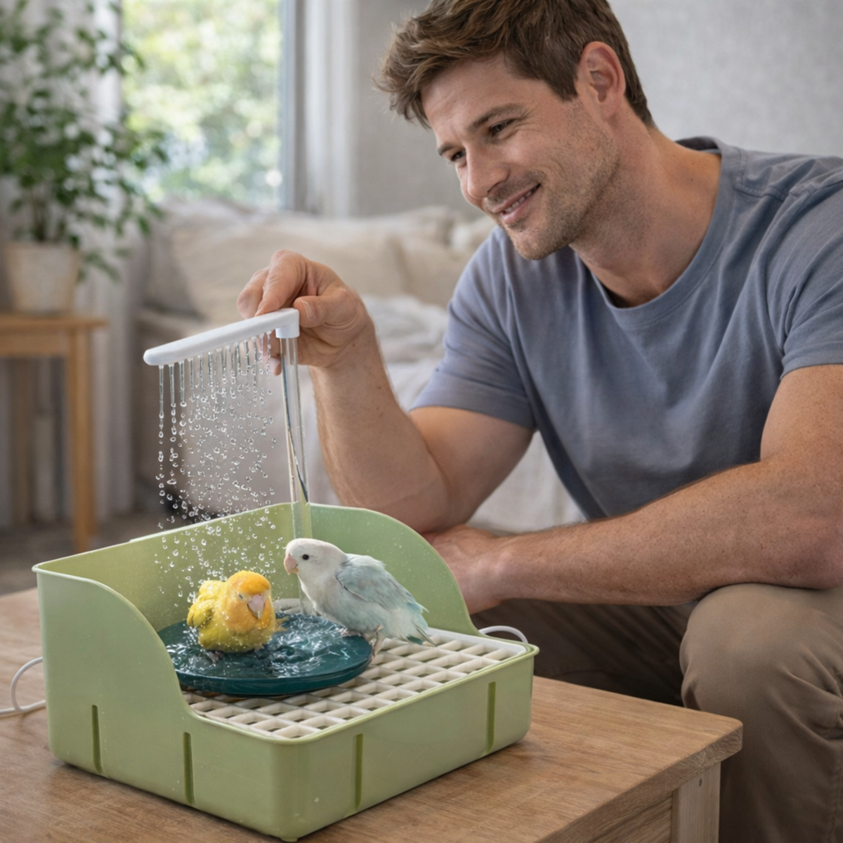 Automatic Electric Bird Bath Basin – Circulating Water Fountain for Budgerigars Cockatiels Peony and Sun Conures