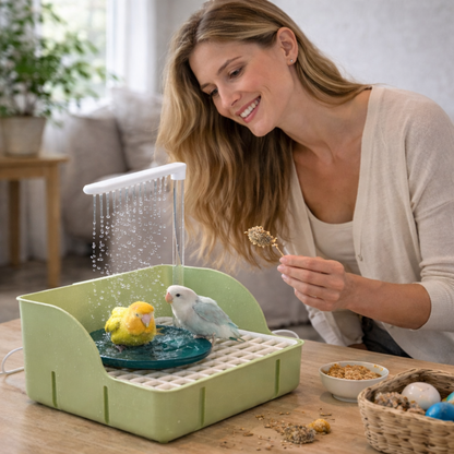 Automatic Electric Bird Bath Basin – Circulating Water Fountain for Budgerigars Cockatiels Peony and Sun Conures