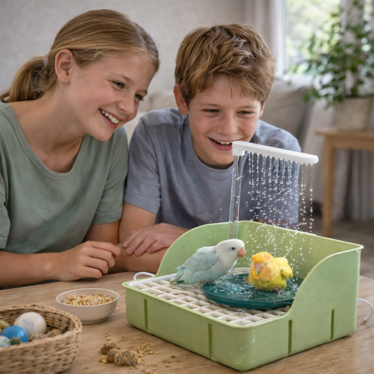 Automatic Electric Bird Bath Basin – Circulating Water Fountain for Budgerigars Cockatiels Peony and Sun Conures
