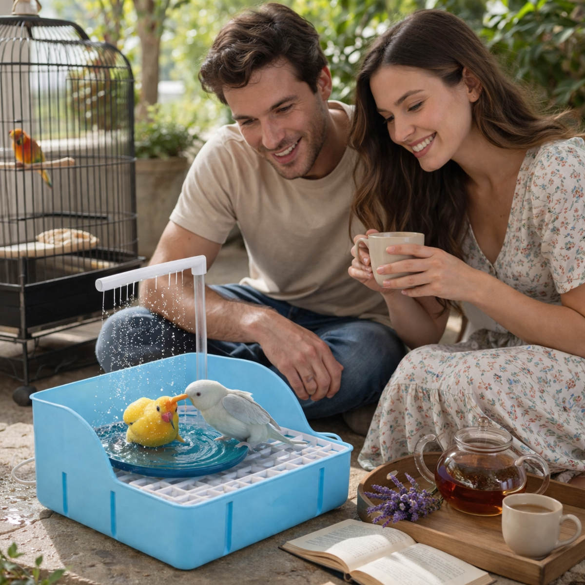 Automatic Electric Bird Bath Basin – Circulating Water Fountain for Budgerigars Cockatiels Peony and Sun Conures