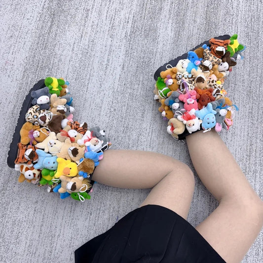Women's Teddy Snow Boots - Fluffy Platform Mid Calf Winter Boots with Plush Stuffed Animal Design for Cozy Cold Weather Fashion