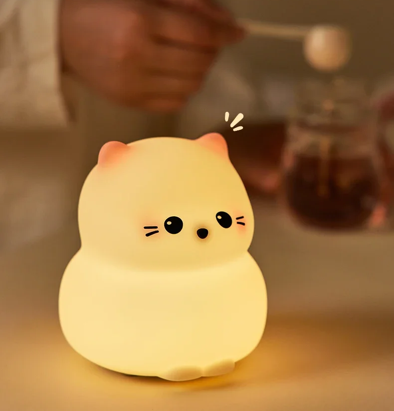 Gluttonous Cat Night Light – Soft Silicone Touch Lamp with Rechargeable Fun & Timer