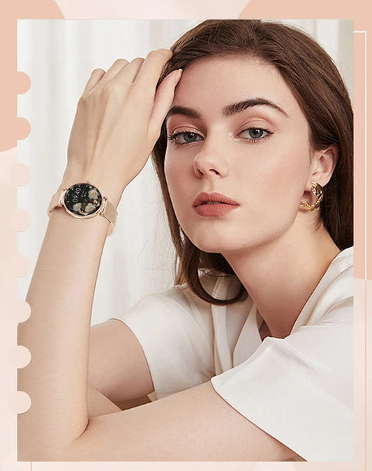 Women’s Fashion Smartwatch with 1.19" AMOLED Screen – Waterproof Fitness Tracker, Heart Monitor & Bluetooth Calling Features