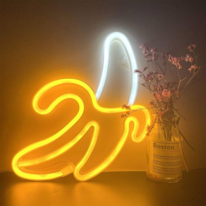 Banana Neon Wall Sign – Quirky LED Light Art for Bedrooms, Home Parties, Gaming Room, USB or Battery Powered