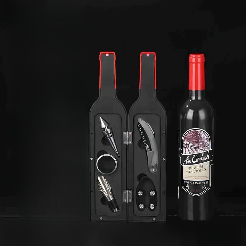 Five Pieces Professional Wine Opener Tool Set – Complete Wine Accessories Kit with Bottle Opener, Foil Cutter, Drip Ring and Cork Gift Set