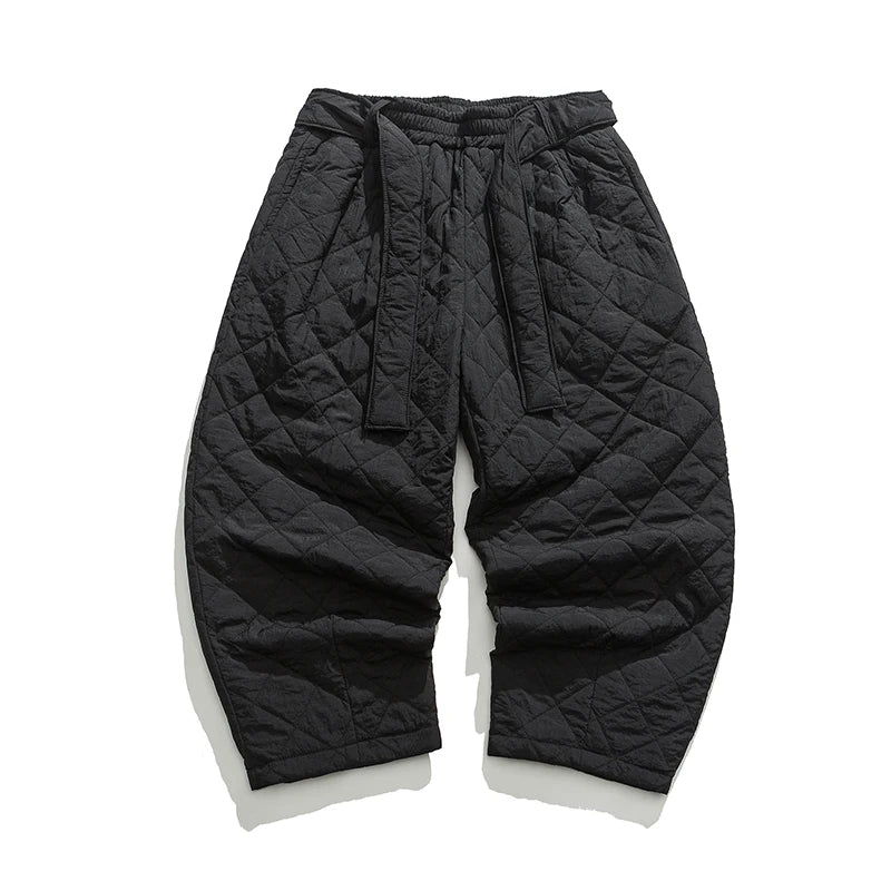 Men Quilted Harem Sweatpants - Thick Warm Chinese Style Joggers for Winter Casual Streetwear and Cozy Everyday Comfort