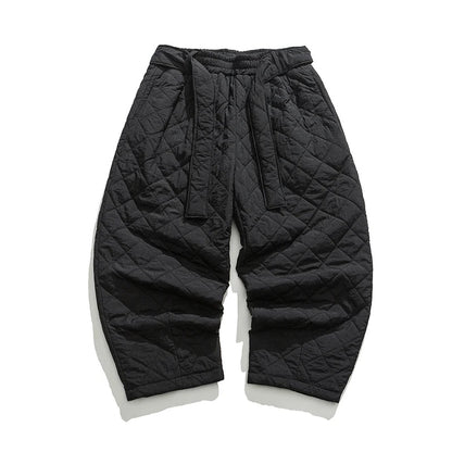 Men Quilted Harem Sweatpants - Thick Warm Chinese Style Joggers for Winter Casual Streetwear and Cozy Everyday Comfort