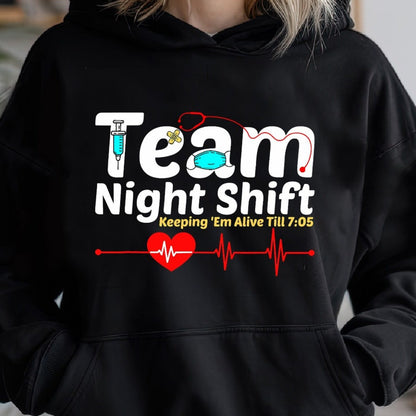 Women’s Night Shift Nurse Hoodie – Casual Long Sleeve Medical Graphic Sweatshirt for RN, LPN and CNA Staff